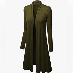 Women's Solid Long Sleeve Open Front Long Cardigan- New